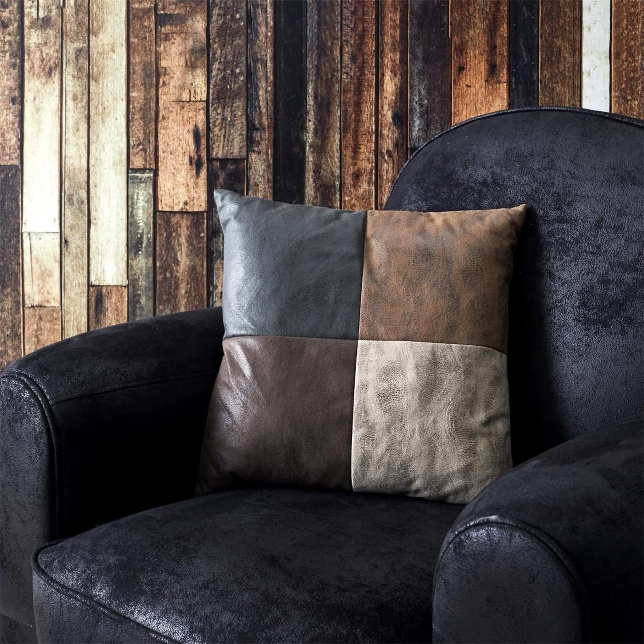 Voir la diapositive 3 : The Home Deco Factory Coussin Déco  Patchwork  40x40cm Marron & Beige