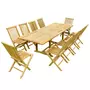CONCEPT USINE Salon de jardin Teck massif 10-12 personnes - Table rectangulaire + 10 chaises KAJANG