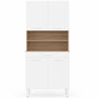 Voir la diapositive 3 : ID MARKET Buffet de cuisine 80 CM CINA 4 portes + tiroir façon hêtre et blanc
