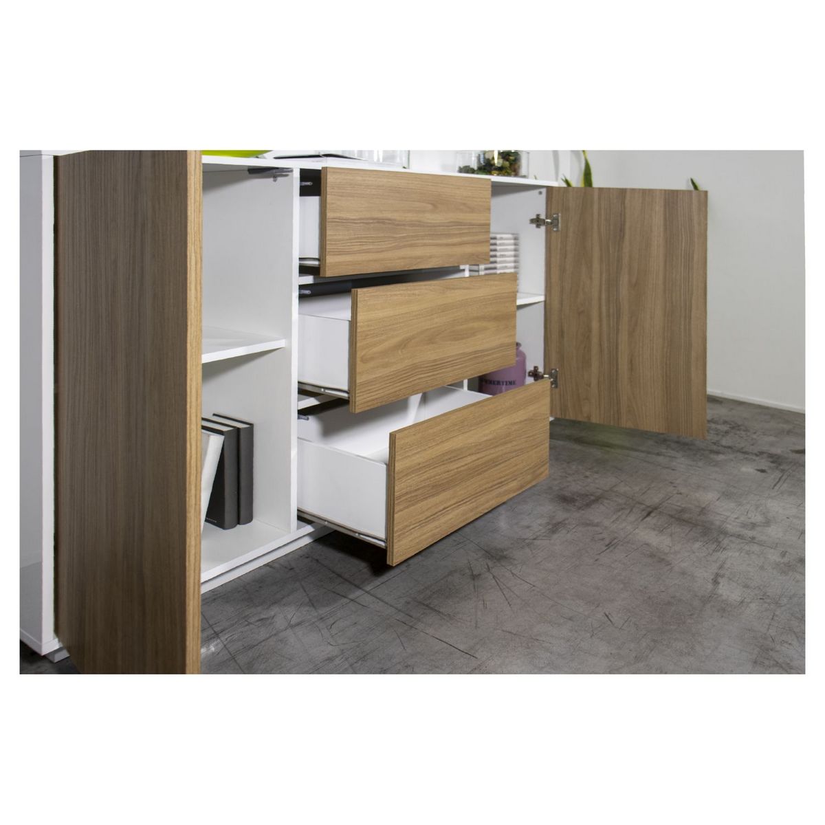 Buffet moderne 2 portes 3 tiroirs 160 cm LUCERA