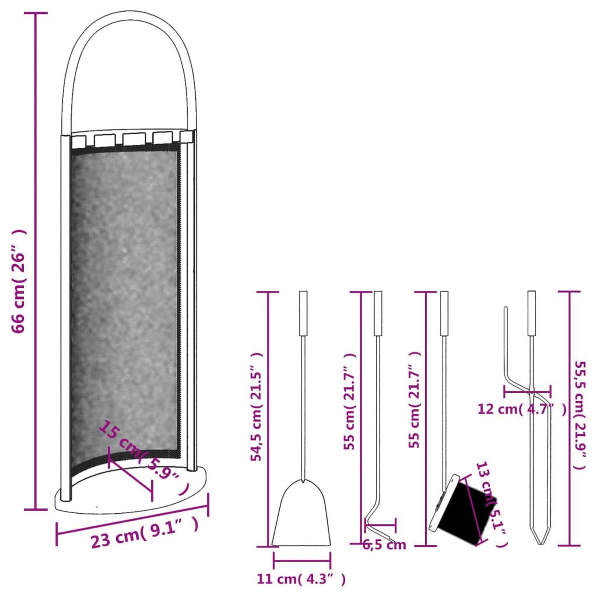 Voir la diapositive 6 : VIDAXL Set d'outils de cheminee 5 pcs 23x15x66 cm acier