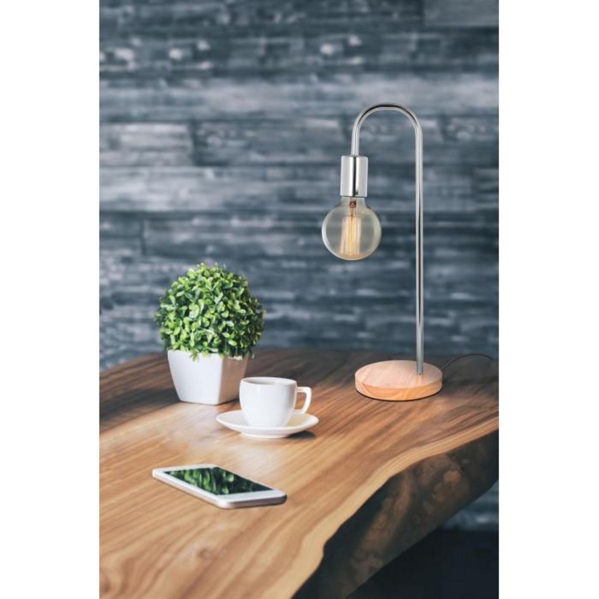 Paris Prix Lampe à Poser Bois & Métal  Vinara  47cm Argent