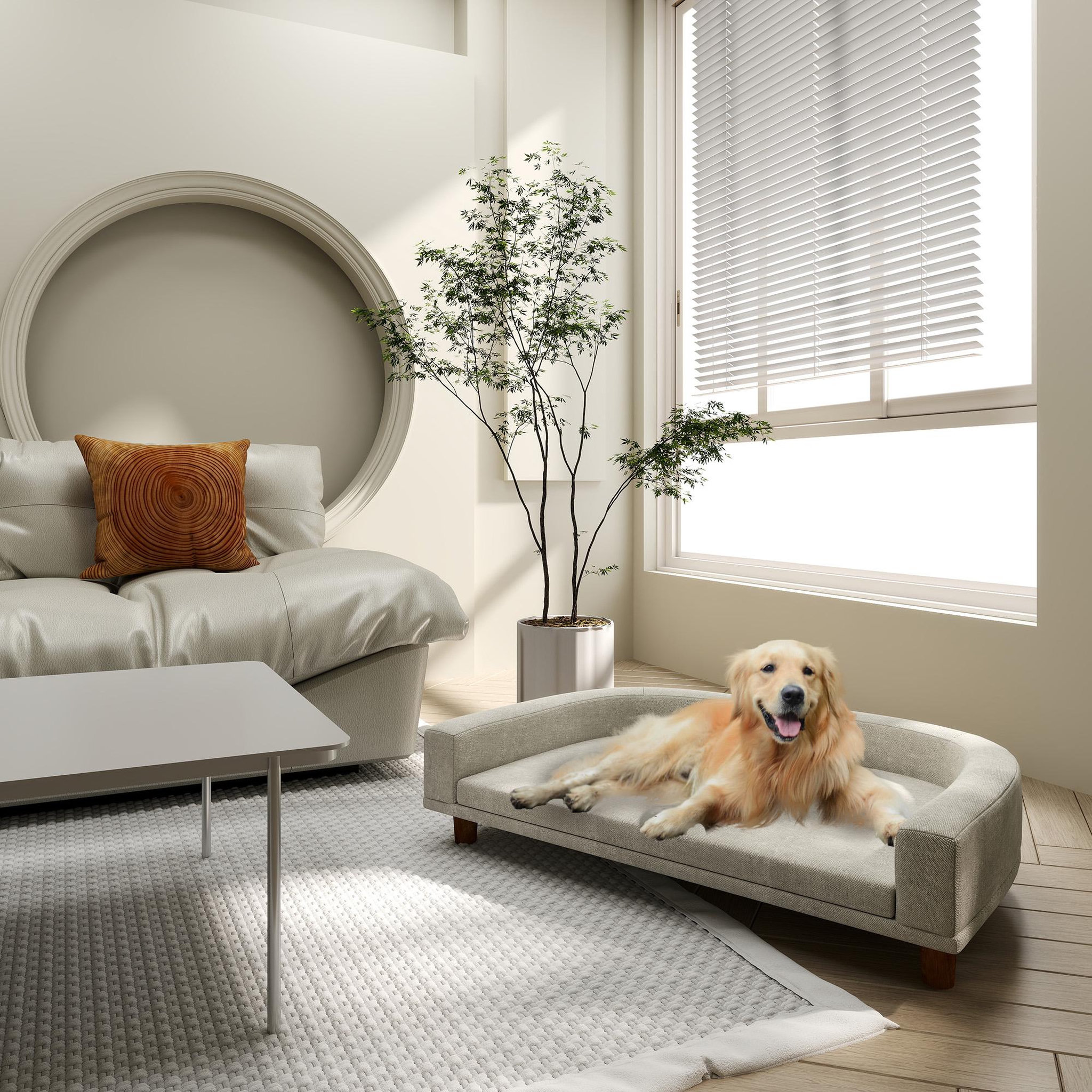 Voir la diapositive 2 : PAWHUT Canapé chien lit pour chien design scandinave coussin déhoussable dim 98l x 67l x 25h cm pieds bois tissu polyester gris