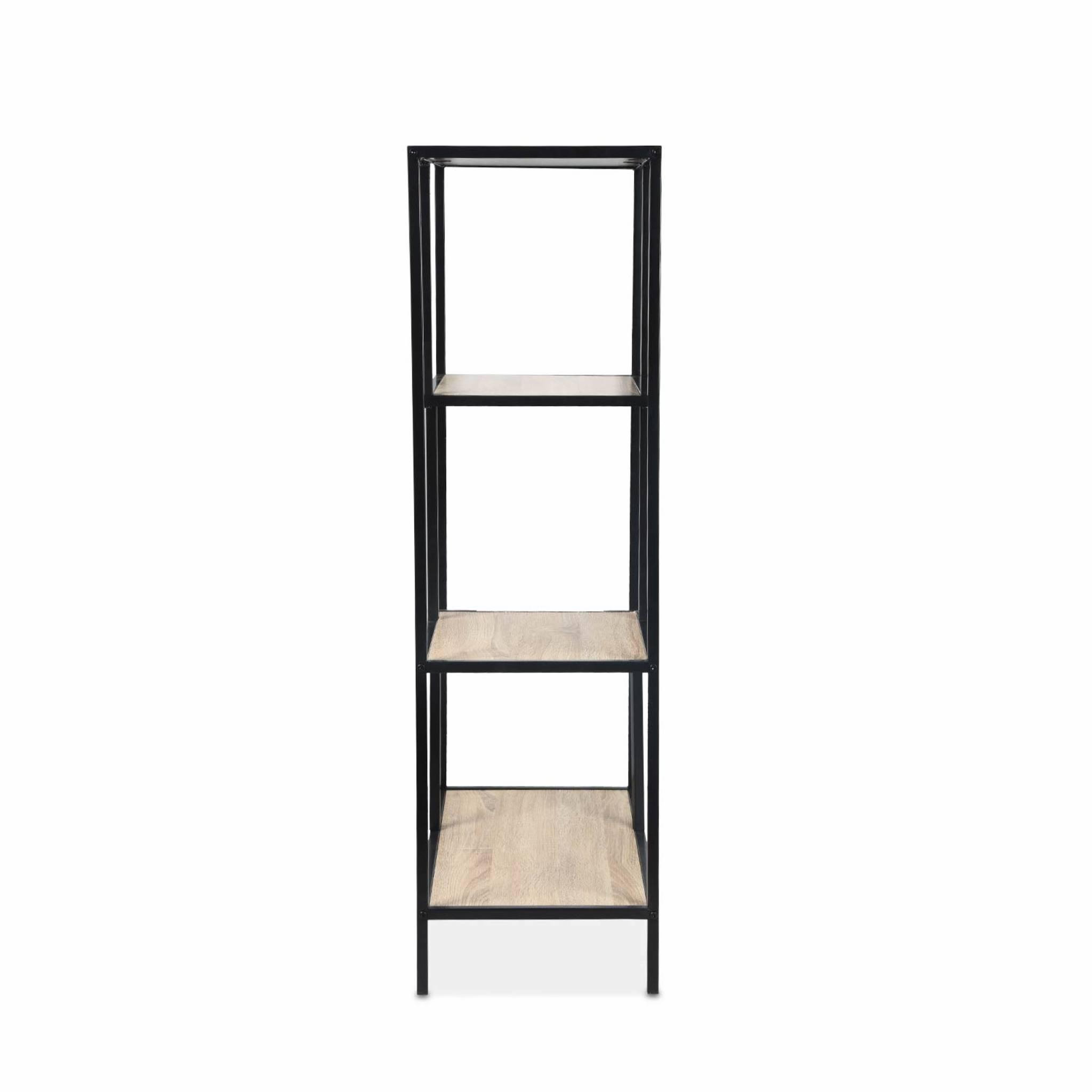 Voir la diapositive 5 : SWEEEK Etagère en métal noir et décor bois - Loft - bibliothèque 4 niveaux. L 69 x l 33 x H 113.5cm