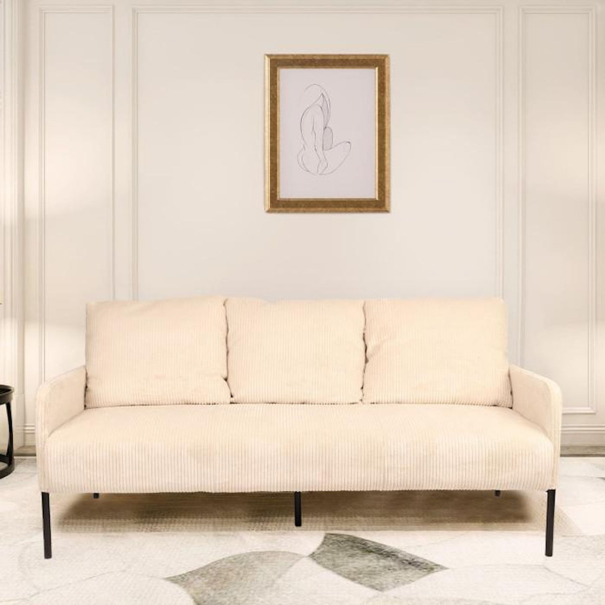 Paris Prix Canapé 3 Places en Velours Côtelé  Safia  171cm Beige