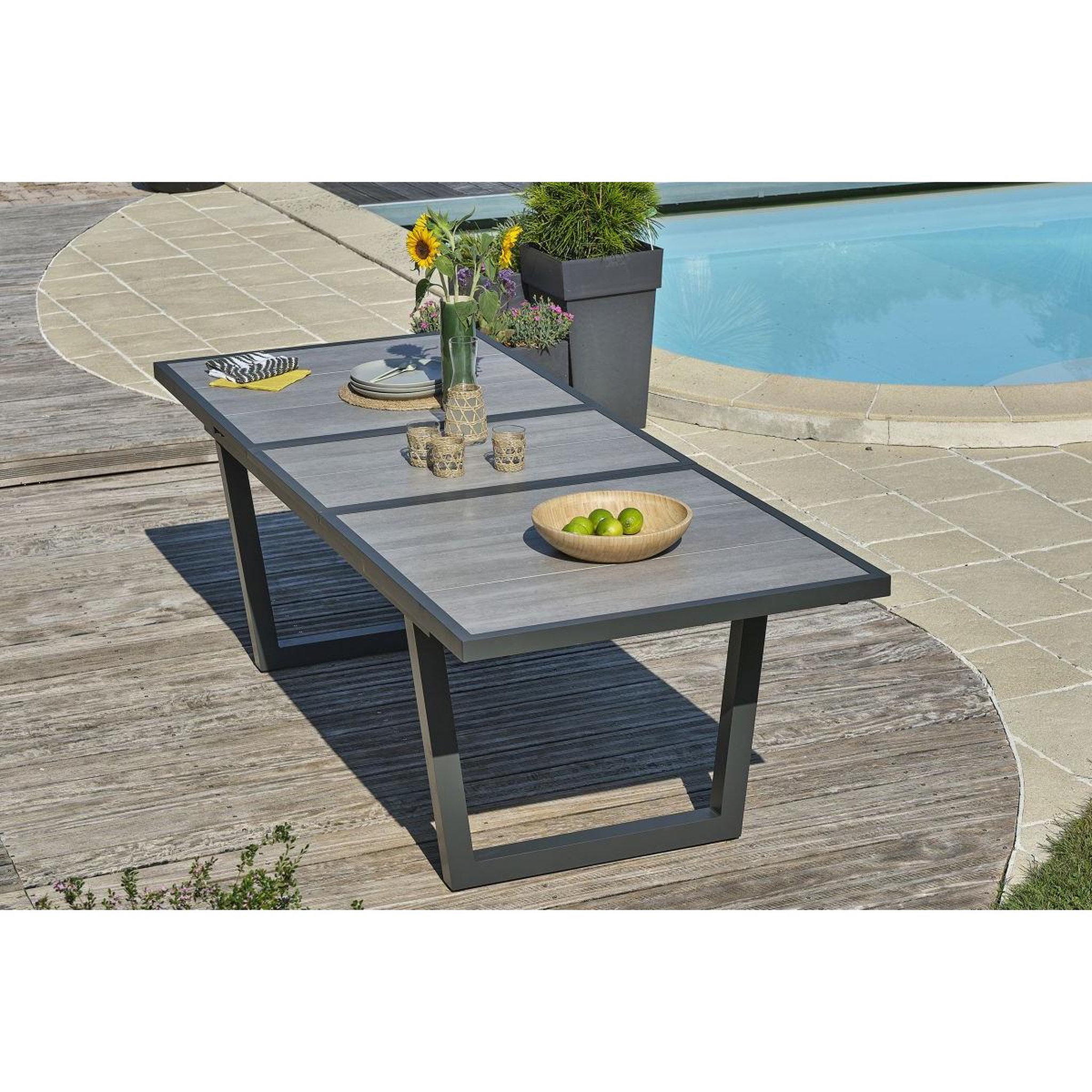Voir la diapositive 5 : DCB GARDEN Ensemble Table de jardin Extensible en Céramique & 8 Fauteuils  Olhos  191-251cm Gris Anthracite