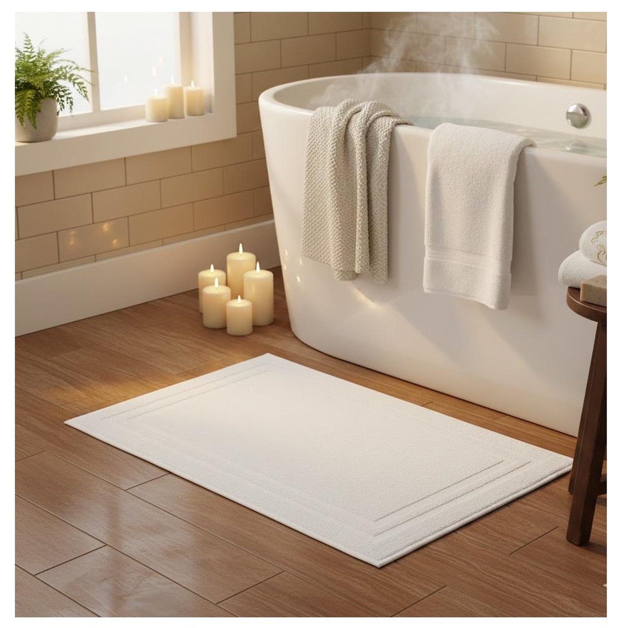 Voir la diapositive 2 : Eden Tapis de bain en coton lilas design et moderne