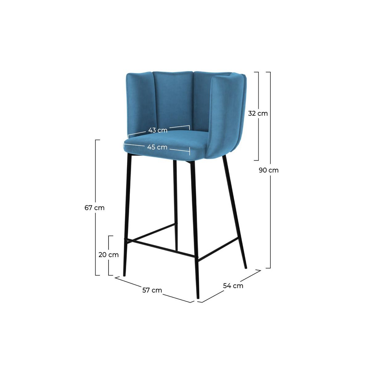 Rendez vous déco Lot de 2 chaises pour îlot central 67 cm en velours bleu - Rosy