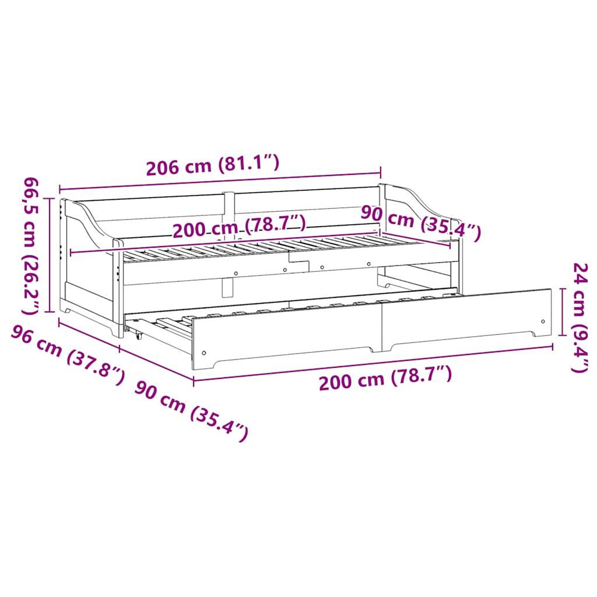 Voir la diapositive 6 : VIDAXL Lit de jour avec gigogne sans matelas IRUN 90x200 cm