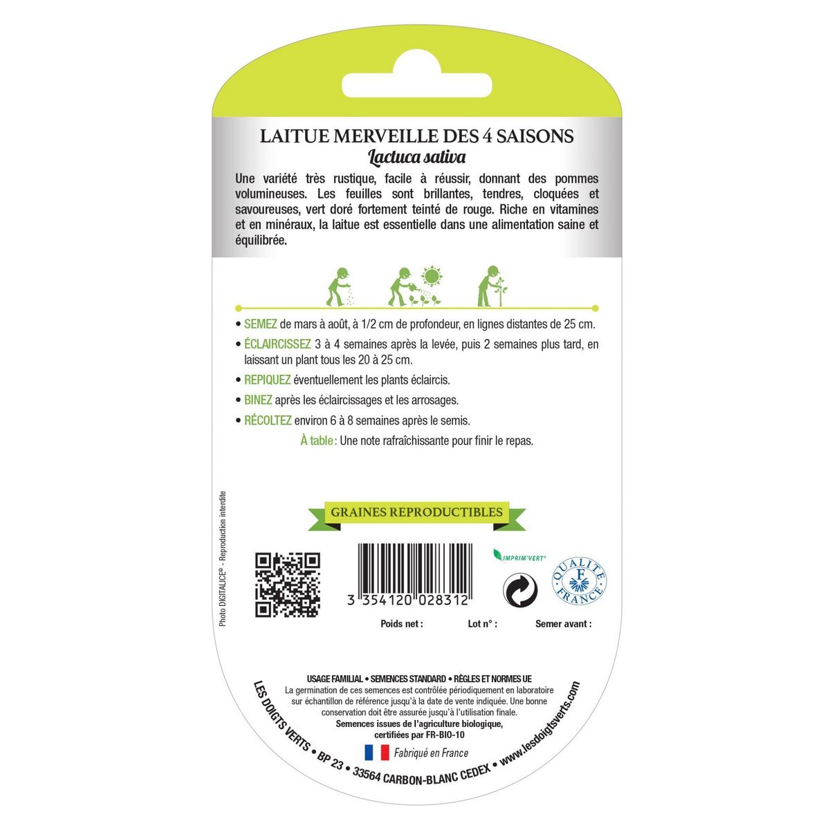 LES DOIGTS VERTS Graines laitue merveille des 4 saisons BIO Les Doigts Verts