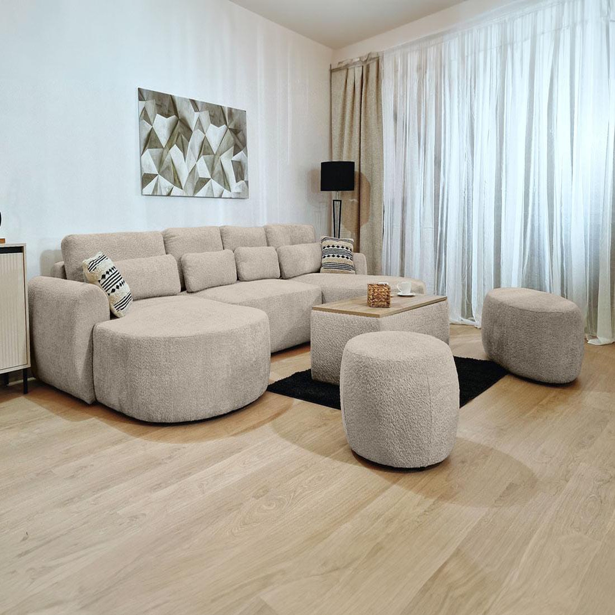 Voir la diapositive 5 : BEST MOBILIER Mahina - canapé panoramique en u 7 places - convertible avec coffre - en tissu bouclette