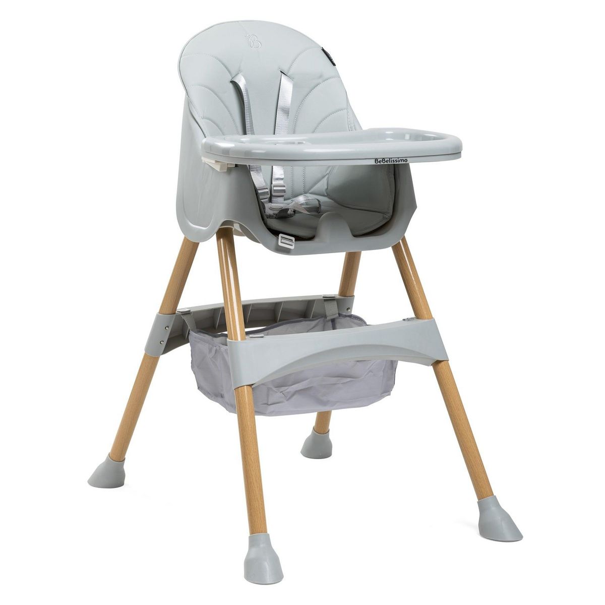 BEBELISSIMO Bebelissimo - Chaise haute 2 en 1 - Evolutive - Réglable - Pliable - gris - woodie