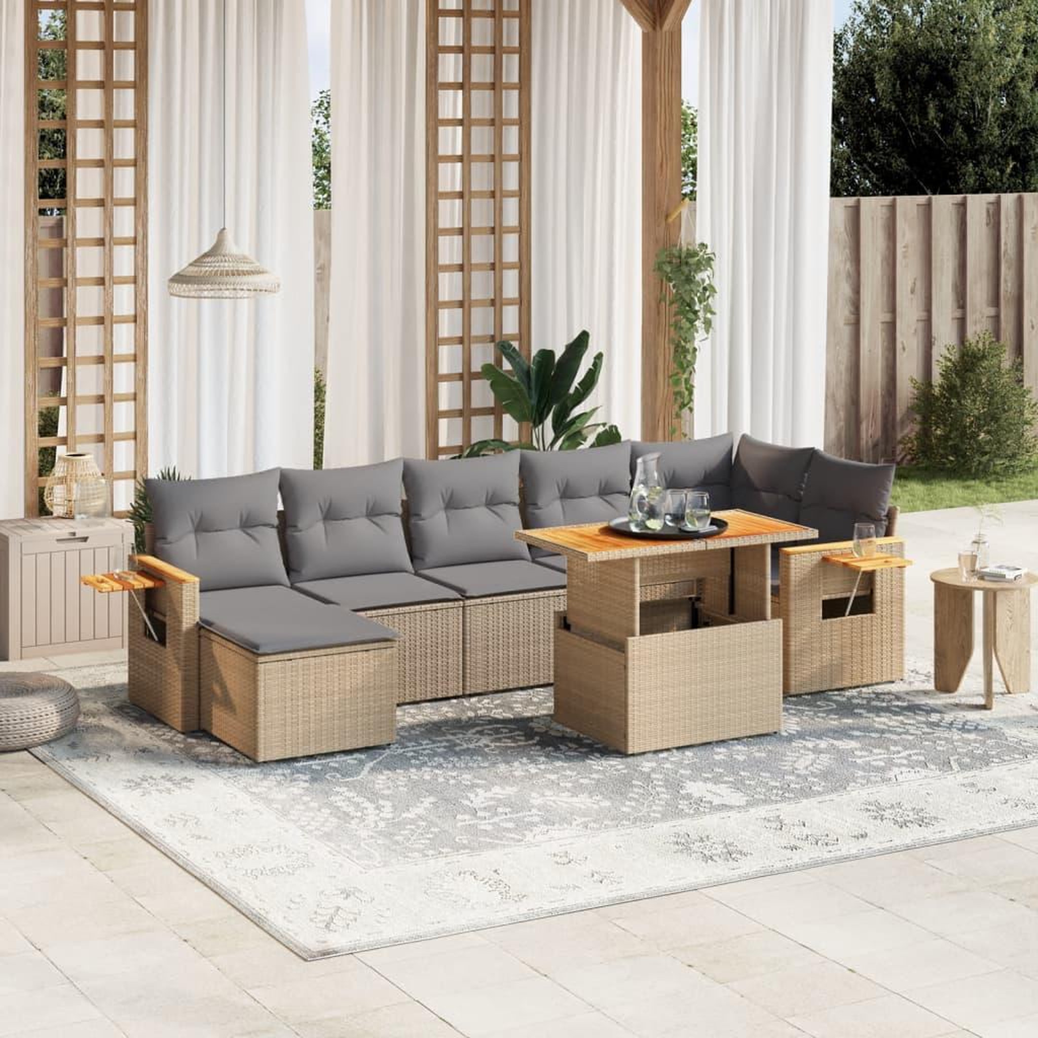 VIDAXL Salon de jardin avec coussins 8 pcs beige resine tressee