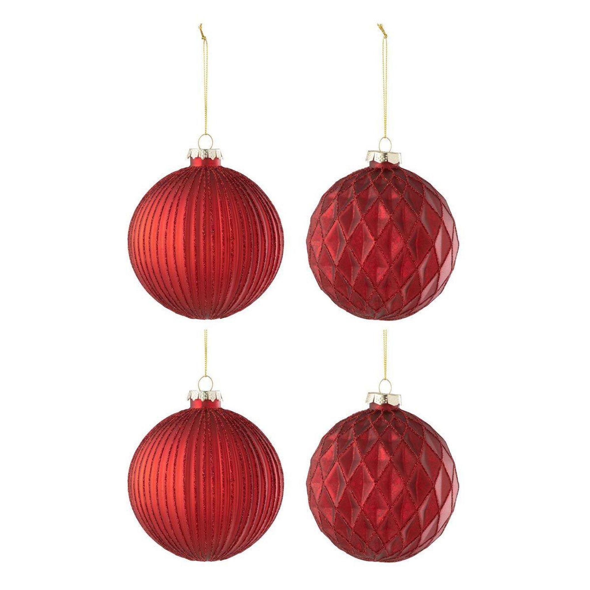 J-LINE Lot de 4 boules de noël  elva  10cm rouge