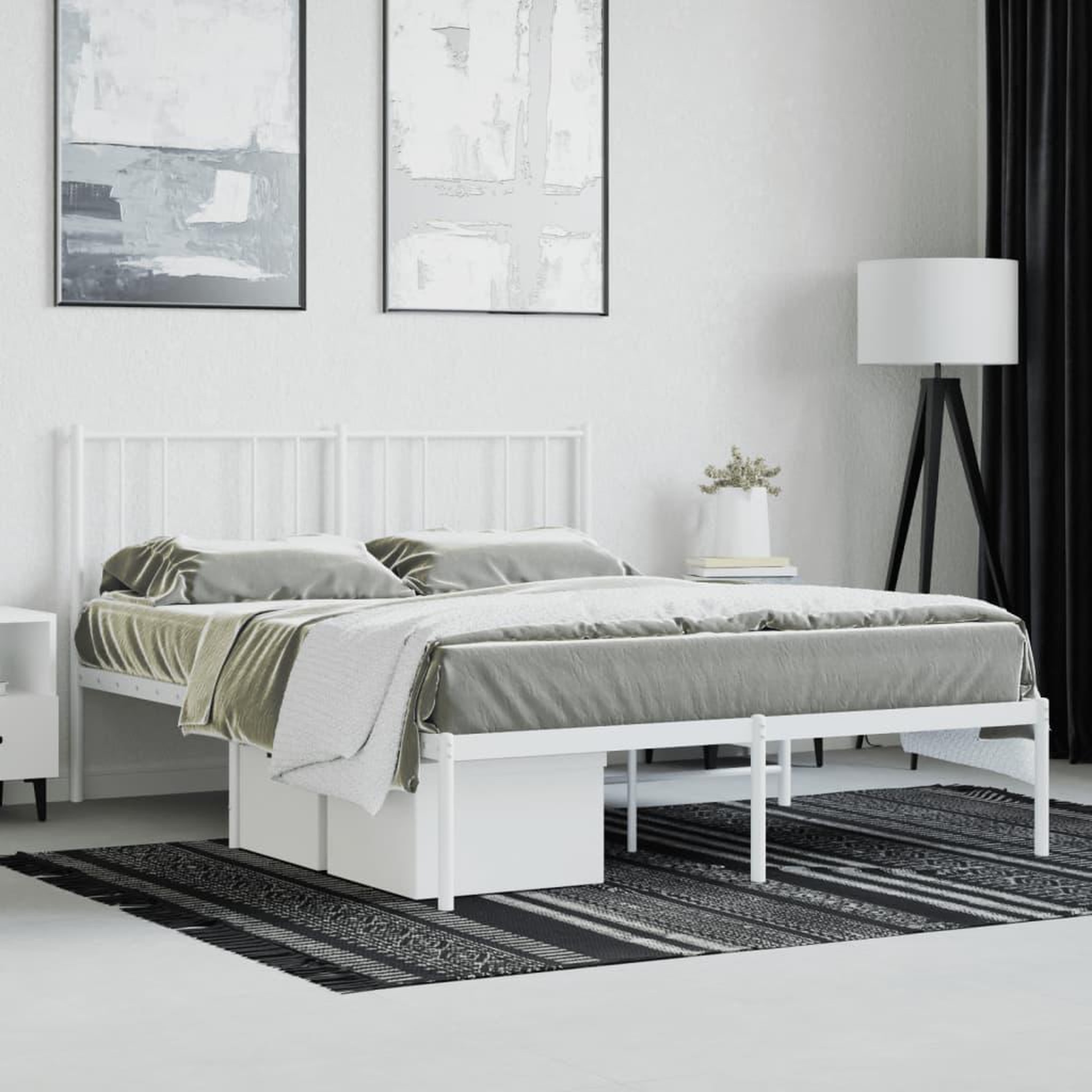 Voir la diapositive 4 : VIDAXL Cadre de lit metal sans matelas et tete de lit blanc 140x190 cm