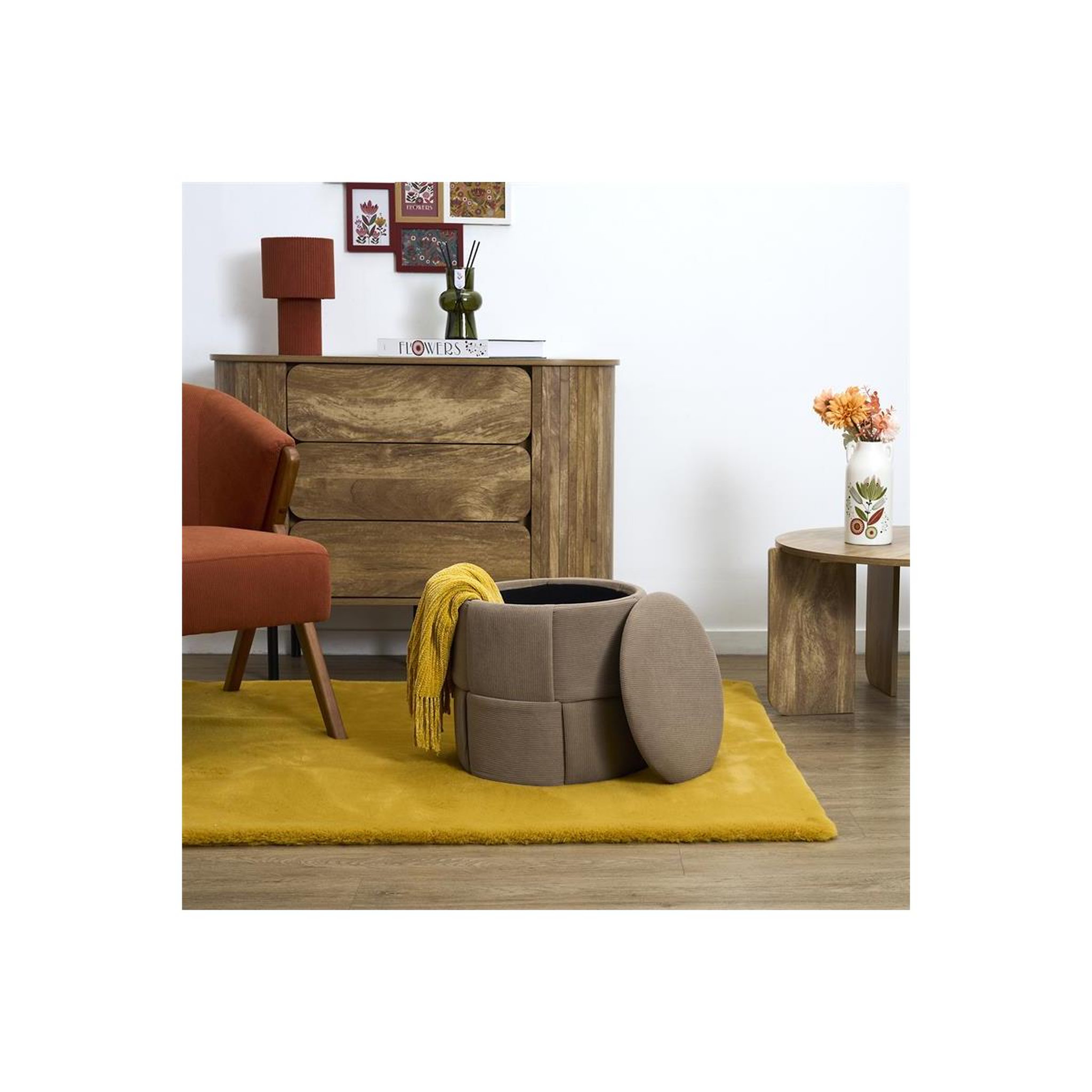 Voir la diapositive 5 : The Home Deco Factory Pouf Coffre Tressé Côtelé  Jules  38cm Taupe