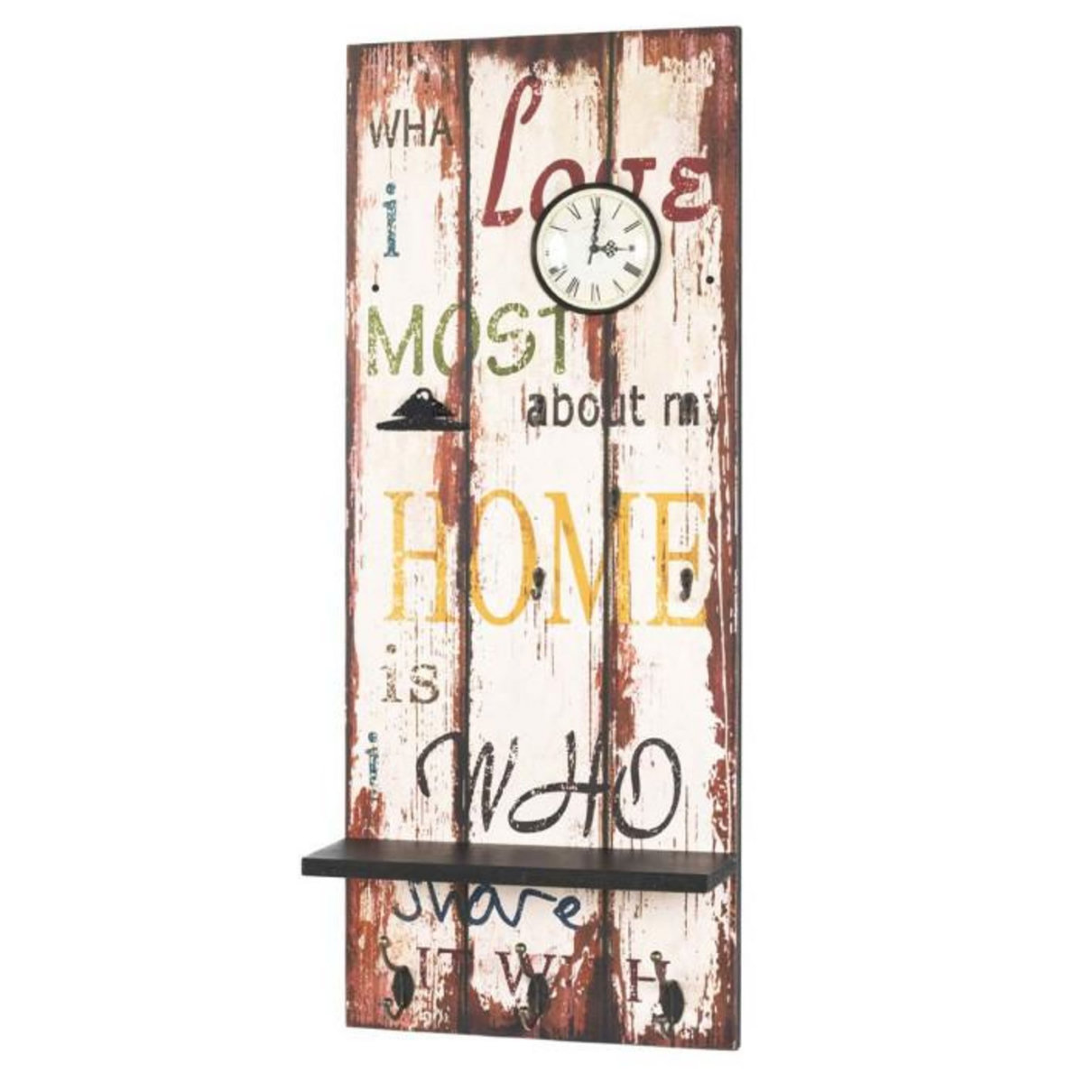 Paris Prix Patère Murale 8 Crochets  Horloge & Étagère  100cm Rouge