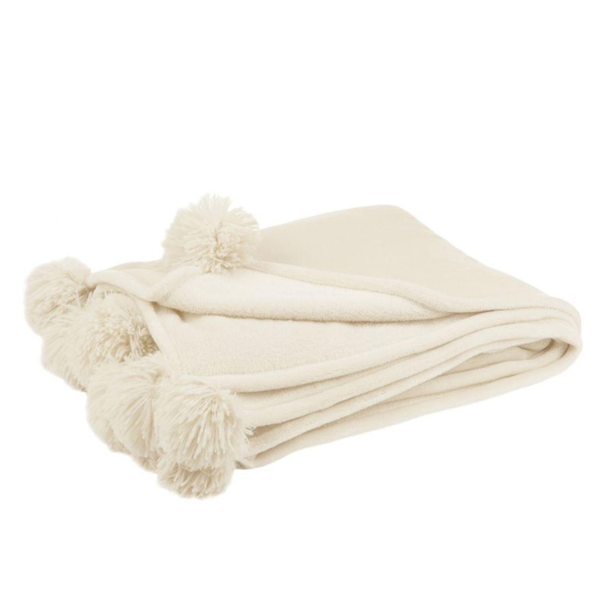 J-LINE Plaid à pompons  blanket  130x170cm crème