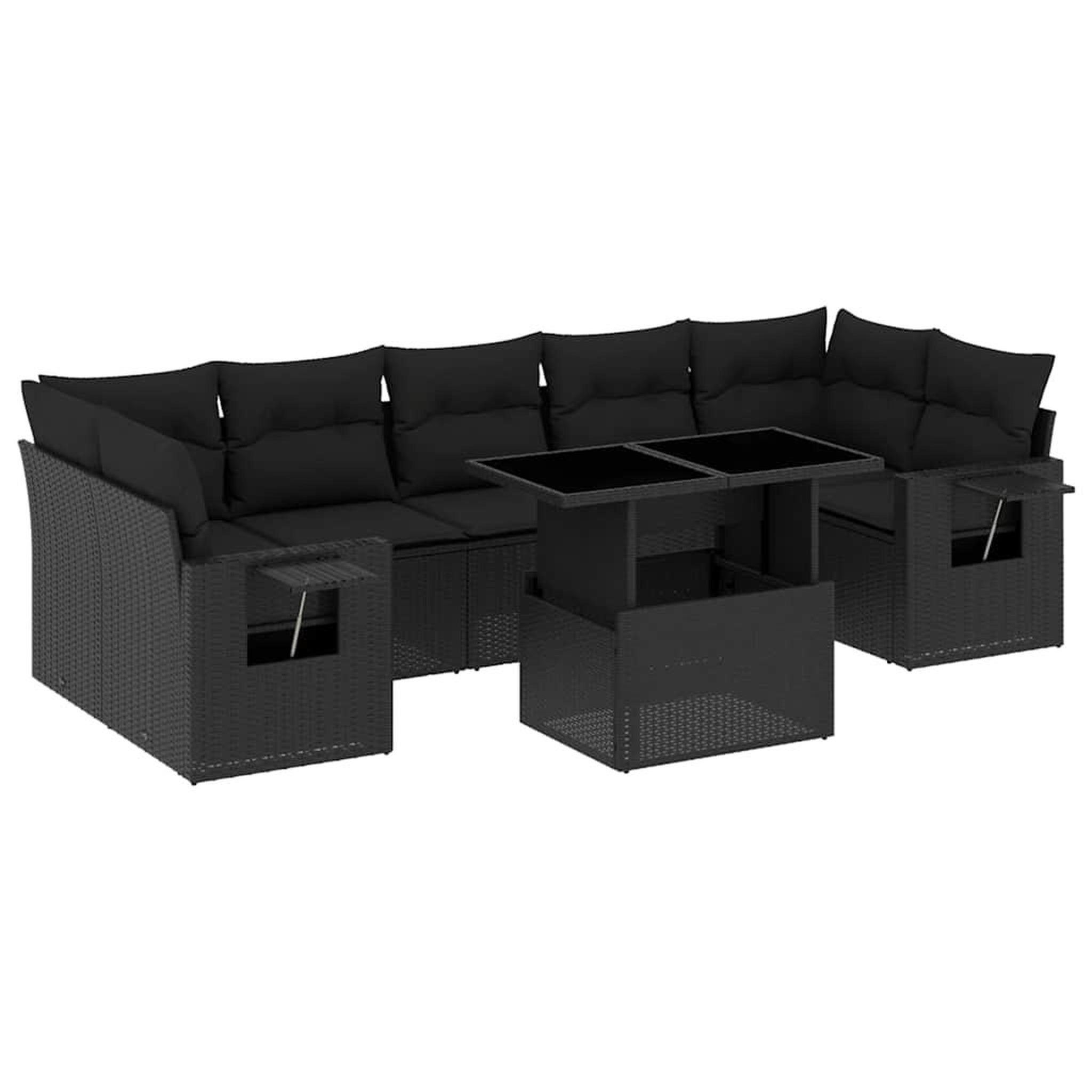 Voir la diapositive 2 : VIDAXL Salon de jardin 8 pcs avec coussins noir resine tressee