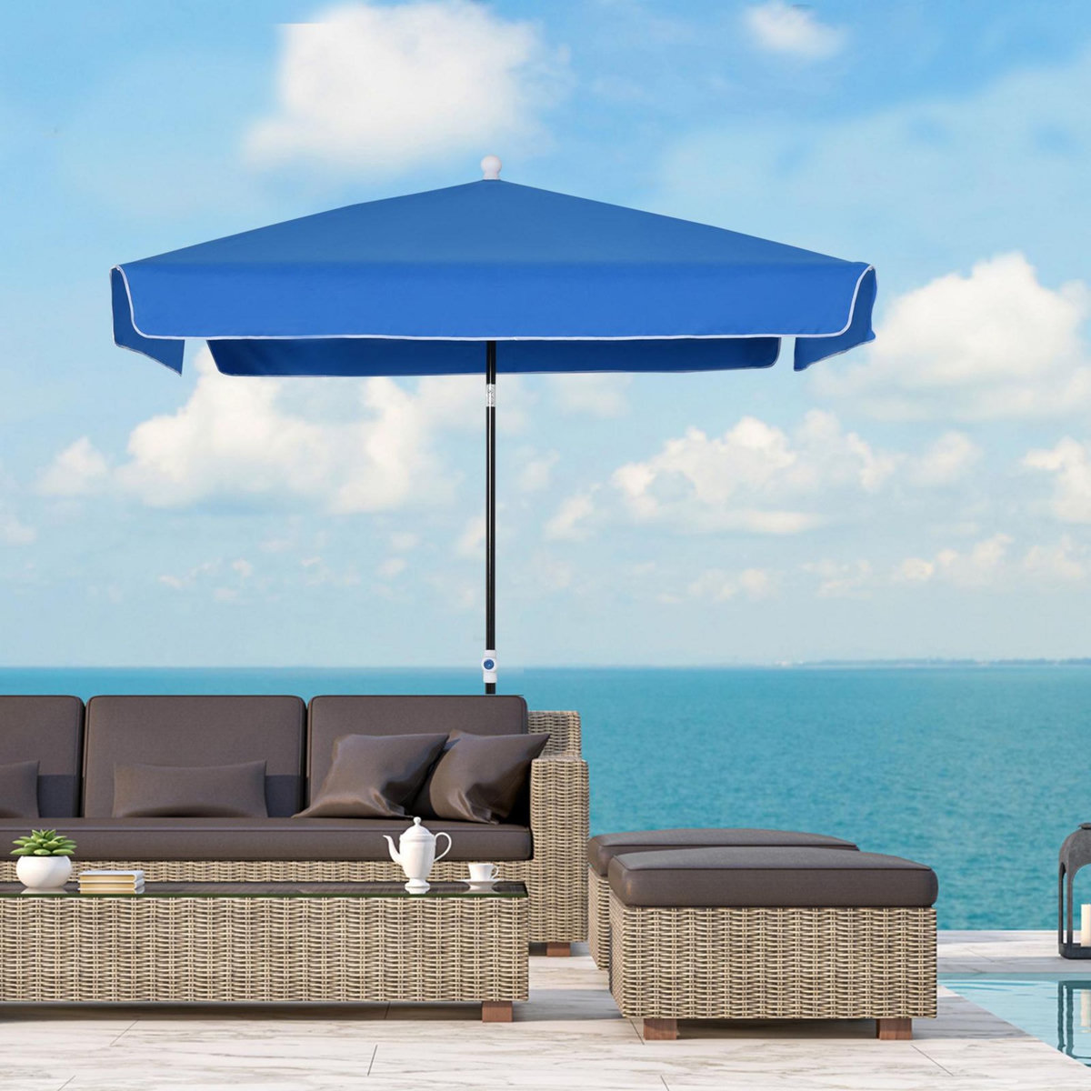 OUTSUNNY Parasol inclinable rectangulaire métal polyester haute densité 2L x 2l x 2,6H m bleu