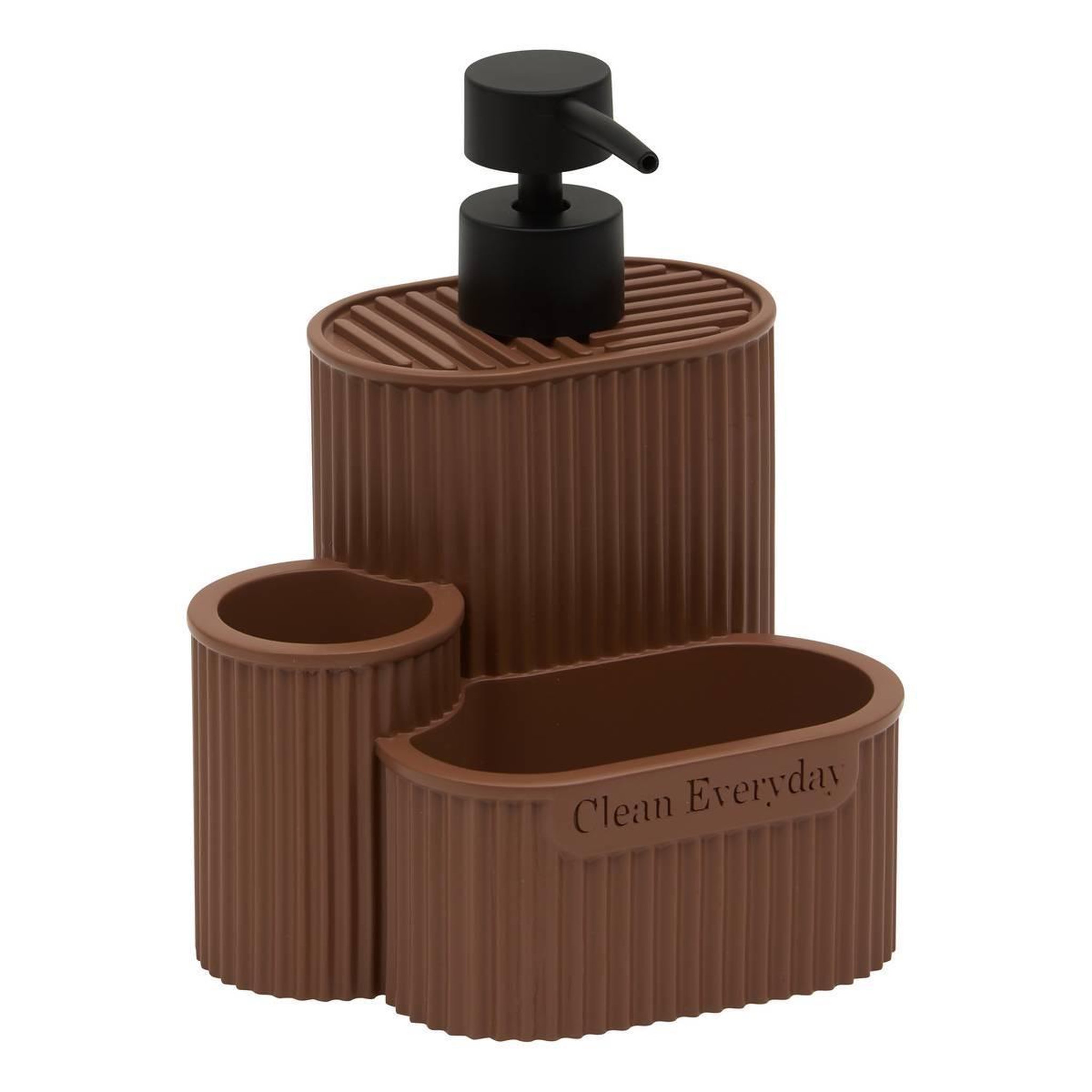 Voir la diapositive 2 : FIVE Set distributeur de savon  terra  17cm marron