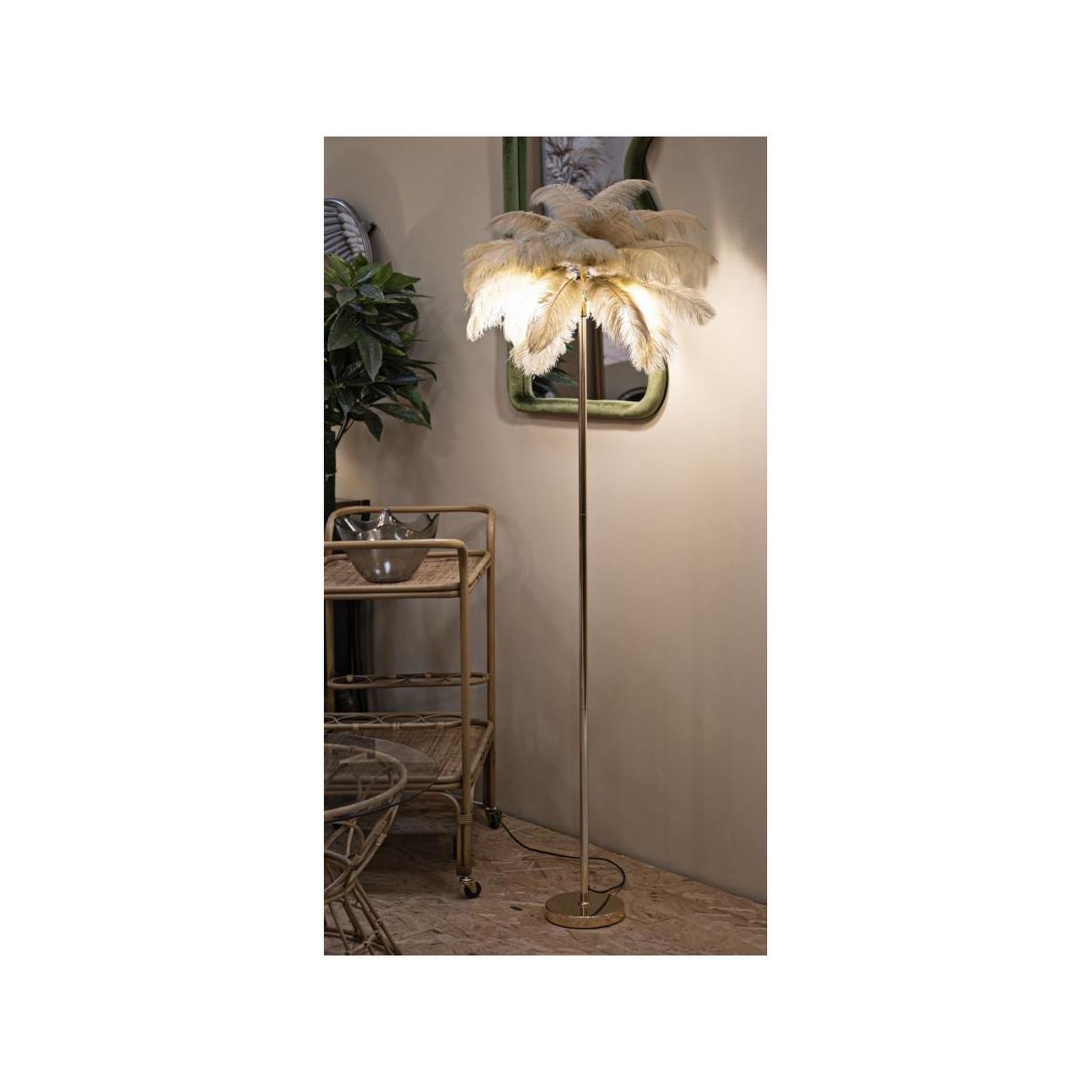 Voir la diapositive 5 : Paris Prix Lampadaire Imitation Plume  Palm  160cm Or & Camel