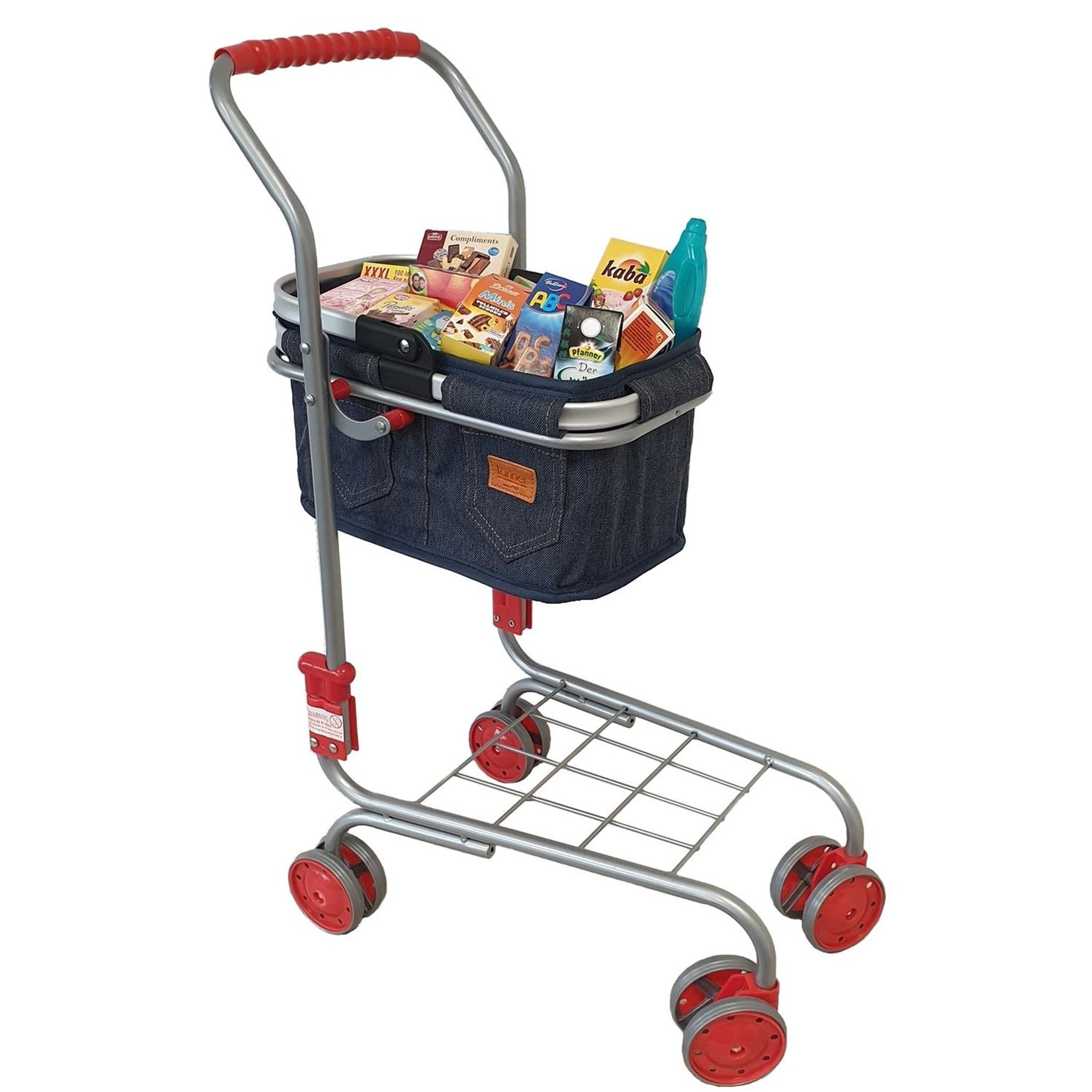 TANNER Chariot avec panier en jeans et 40 miniatures