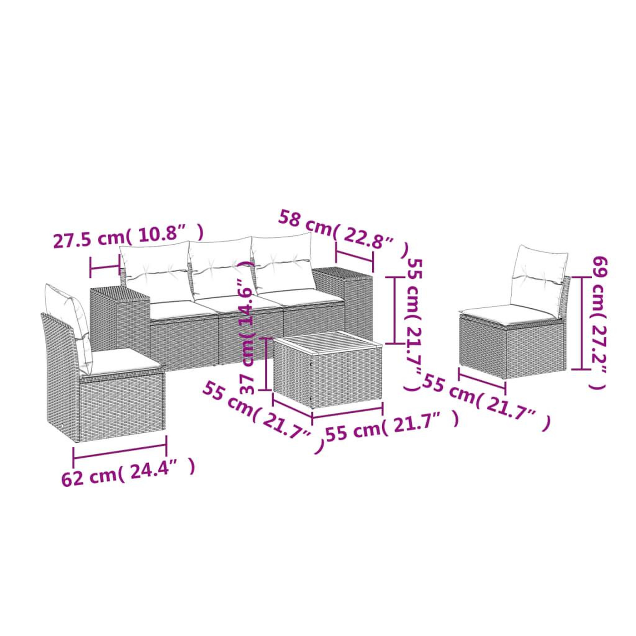 Voir la diapositive 3 : VIDAXL Salon de jardin avec coussins 6 pcs beige resine tressee