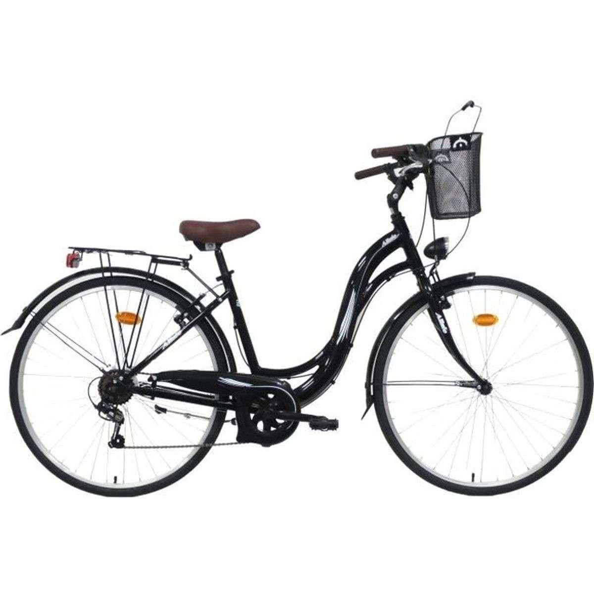 Vélo VTC 28'' Cadre Rigide Femme  ALIZEE avec cadre en aluminium  - 7 vitesses - équipé Shimano et panier clipsable