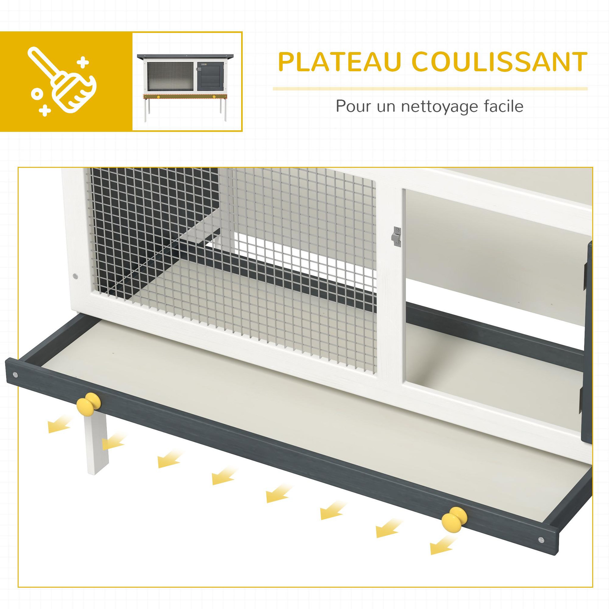 Voir la diapositive 6 : PAWHUT Clapier sur pied cage à lapin avec niche intérieure toit ouvrant porte verrouillable dim. 90l x 45l x 65h cm noir blanc vert