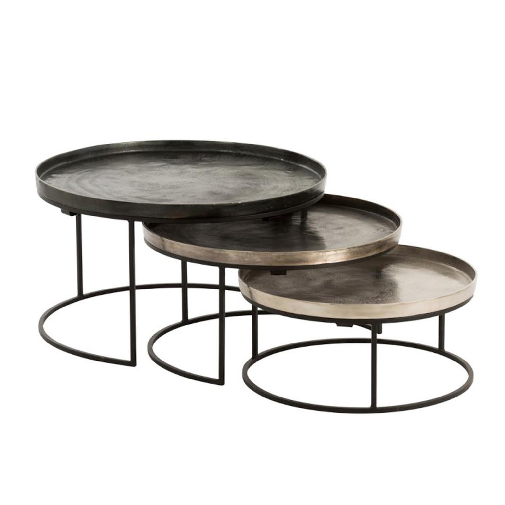 J-LINE Lot de 3 tables gigognes  gold  80cm noir
