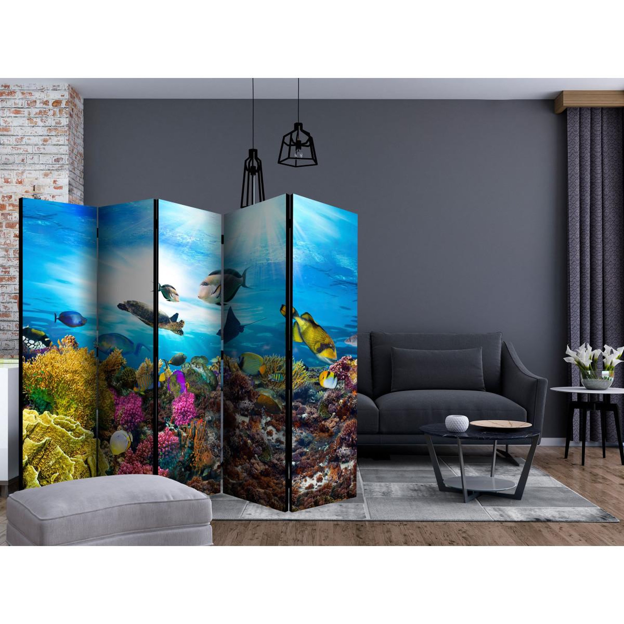Voir la diapositive 2 : Paris Prix Paravent 5 volets  coral reef  172x225cm