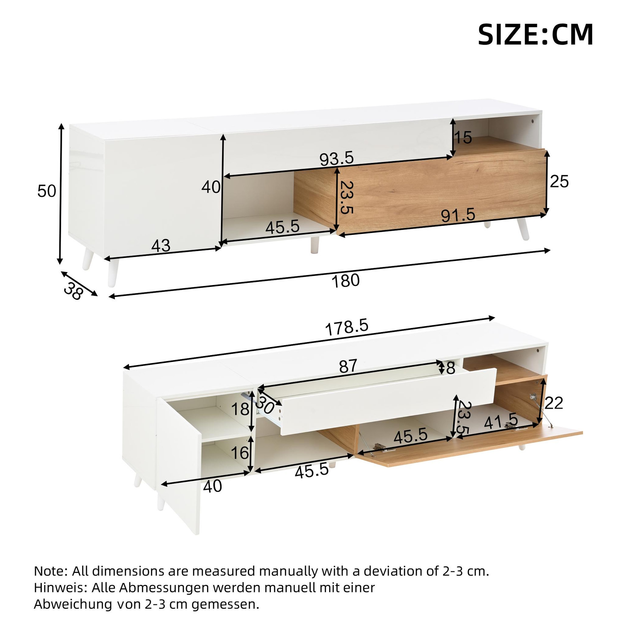 Voir la diapositive 3 : MERAX Meuble tv blanc+naturel 180 cm panneau de particules