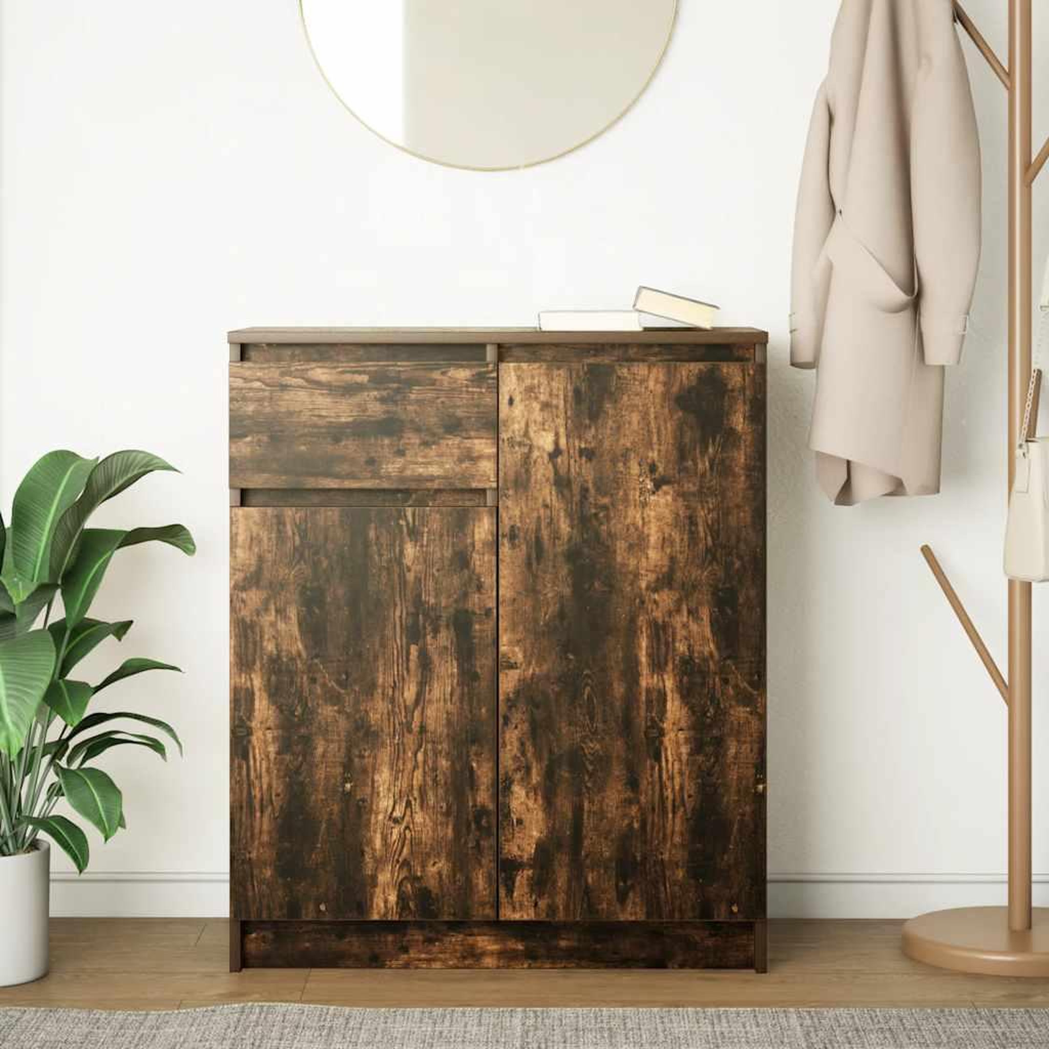 Voir la diapositive 3 : VIDAXL Buffet avec tiroir chene fume 71x35x84 cm bois d'ingenierie