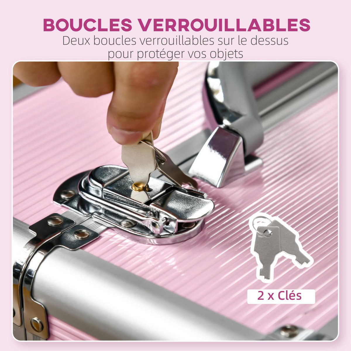 HOMCOM Valise trolley maquillage malette cosmétique vanity poignée télescopique réglable 36L x 23l x 58H cm alu