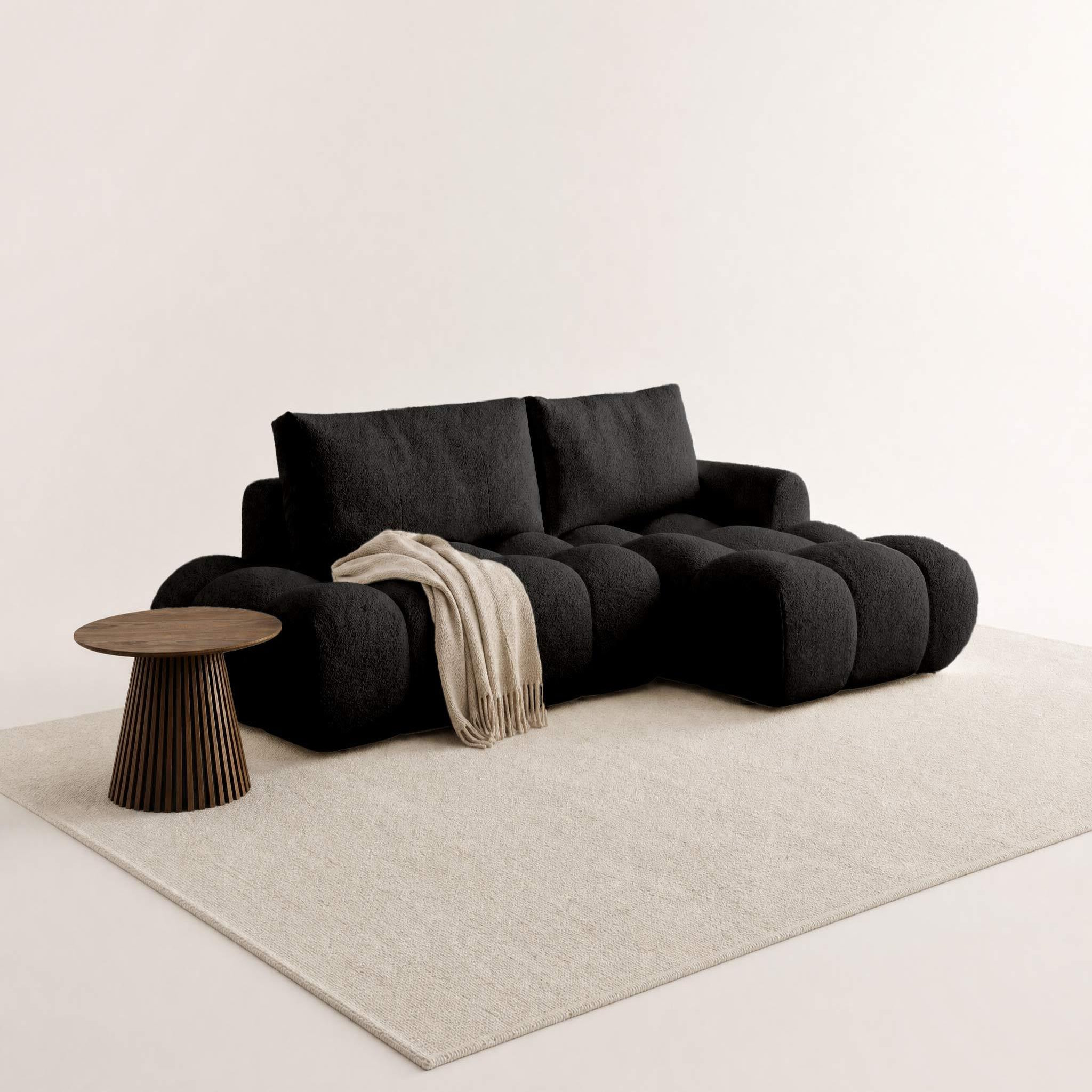 Voir la diapositive 2 : BEST MOBILIER Yulin - canapé d'angle ouvert droit 4 places convertible avec coffre en tissu bouclette