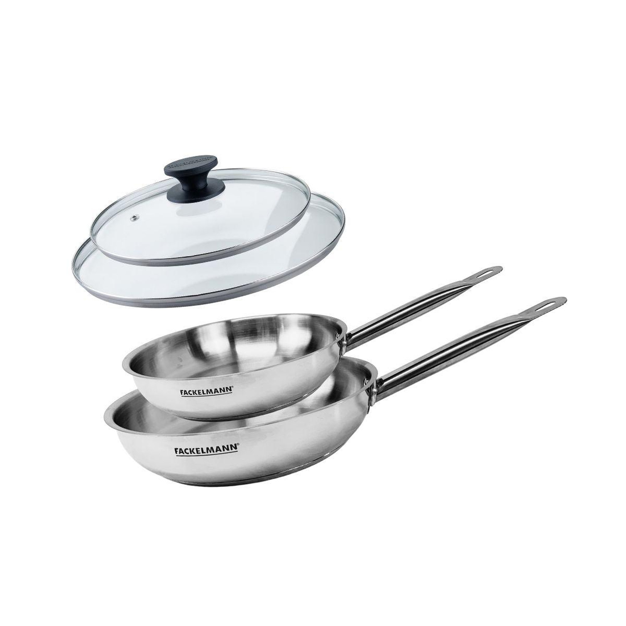 Fackelmann Set de 2 poêles 24 et 28 cm en inox et 2 couvercles en verre fackelmann eterna