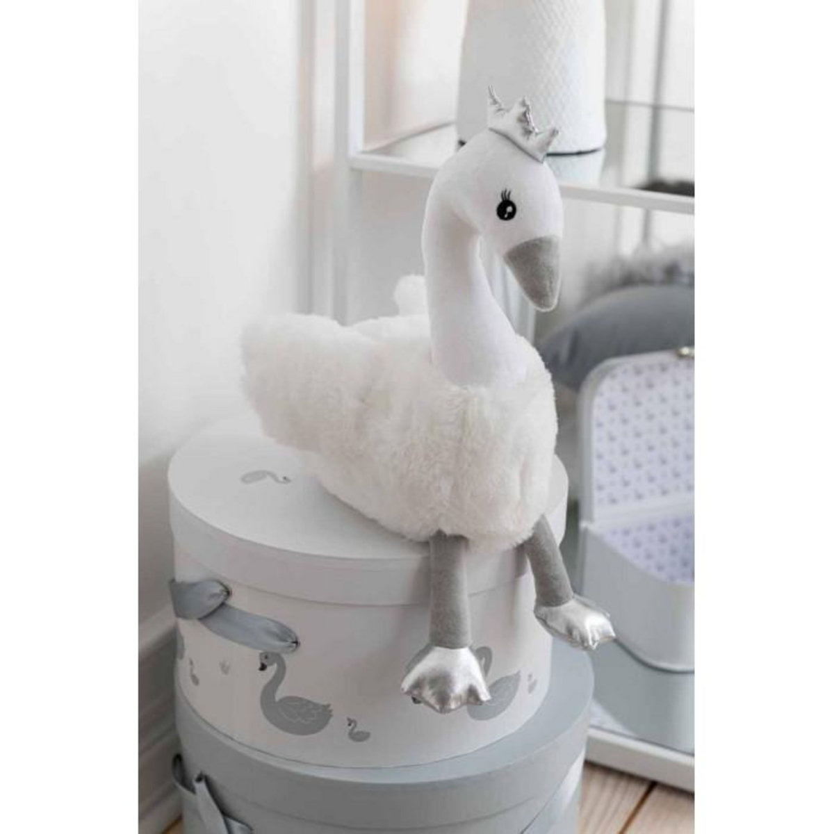 Paris Prix Peluche Enfant  Cygne  40cm Blanc & Argent