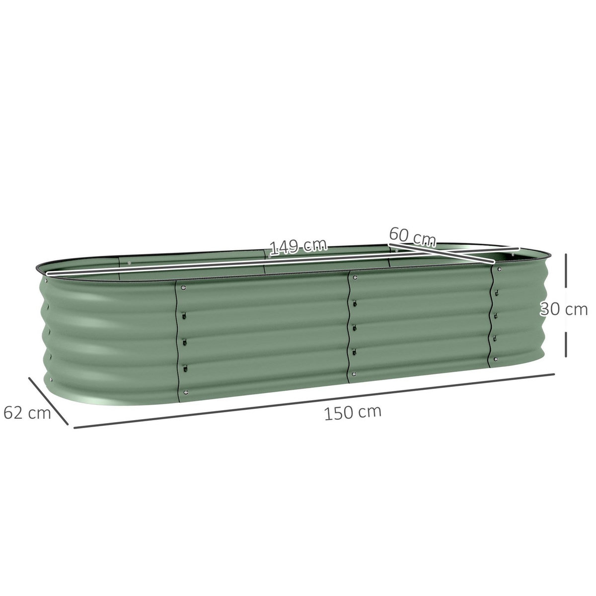 OUTSUNNY Carré potager de jardin dim. 150L x 62l x 30H cm modulable tôle d'acier ondulée vert