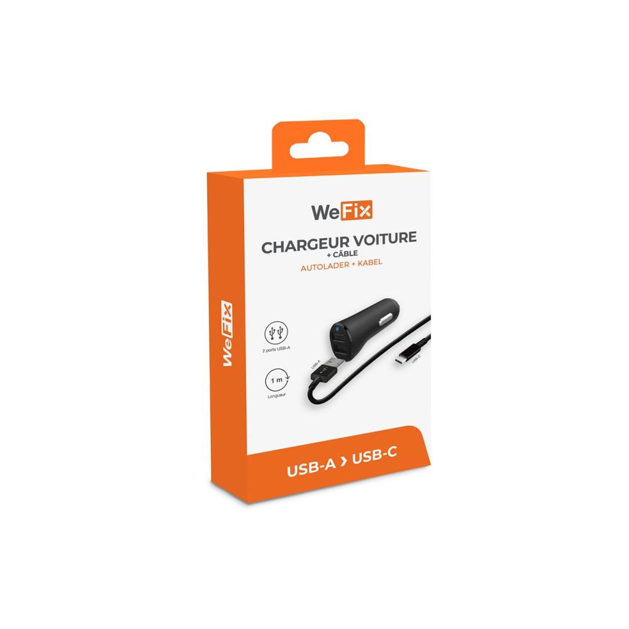 Voir la diapositive 2 : Chargeur allume-cigare voiture noir 2x USB-A 4,8A et câble USB-C 1 m pour recharger 2 appareils