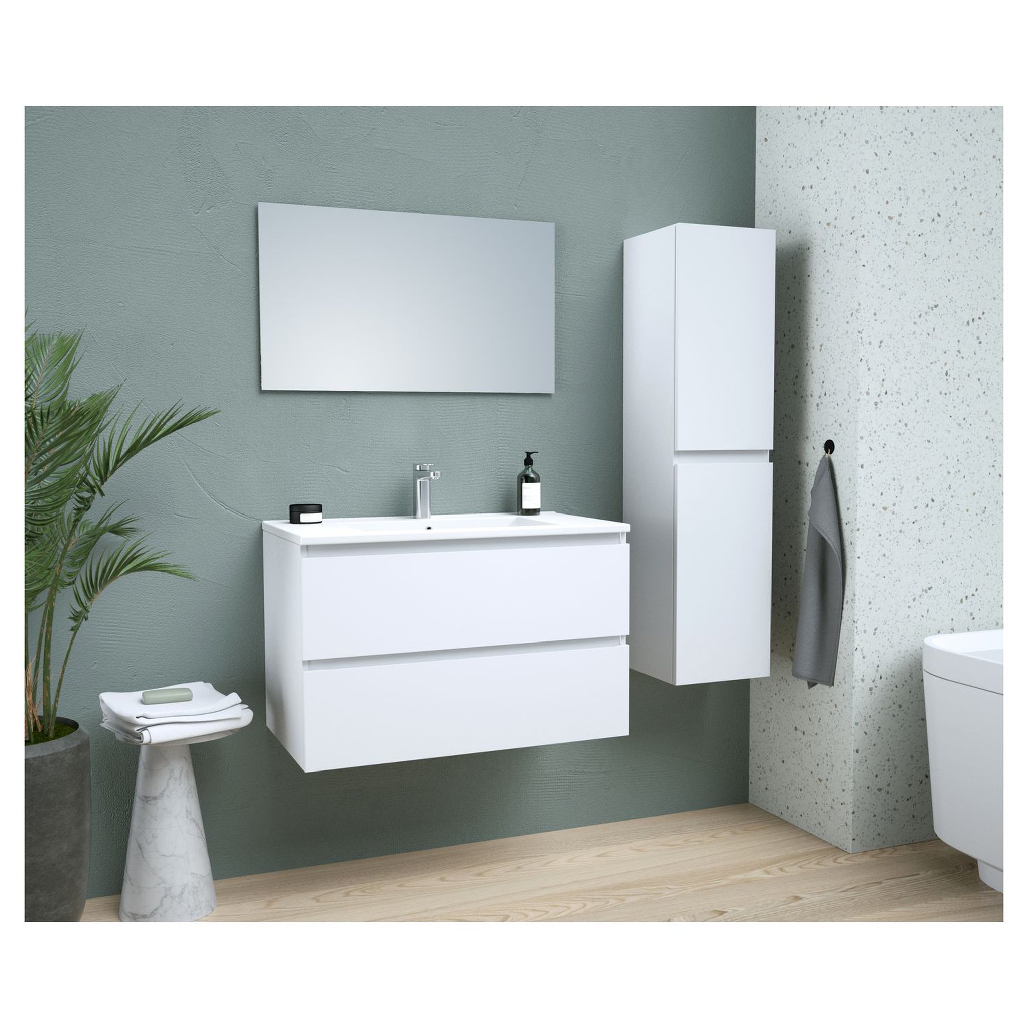 Voir la diapositive 3 : Colonne de salle de bain à suspendre 2 portes 1 L30 cm ODYSSEE