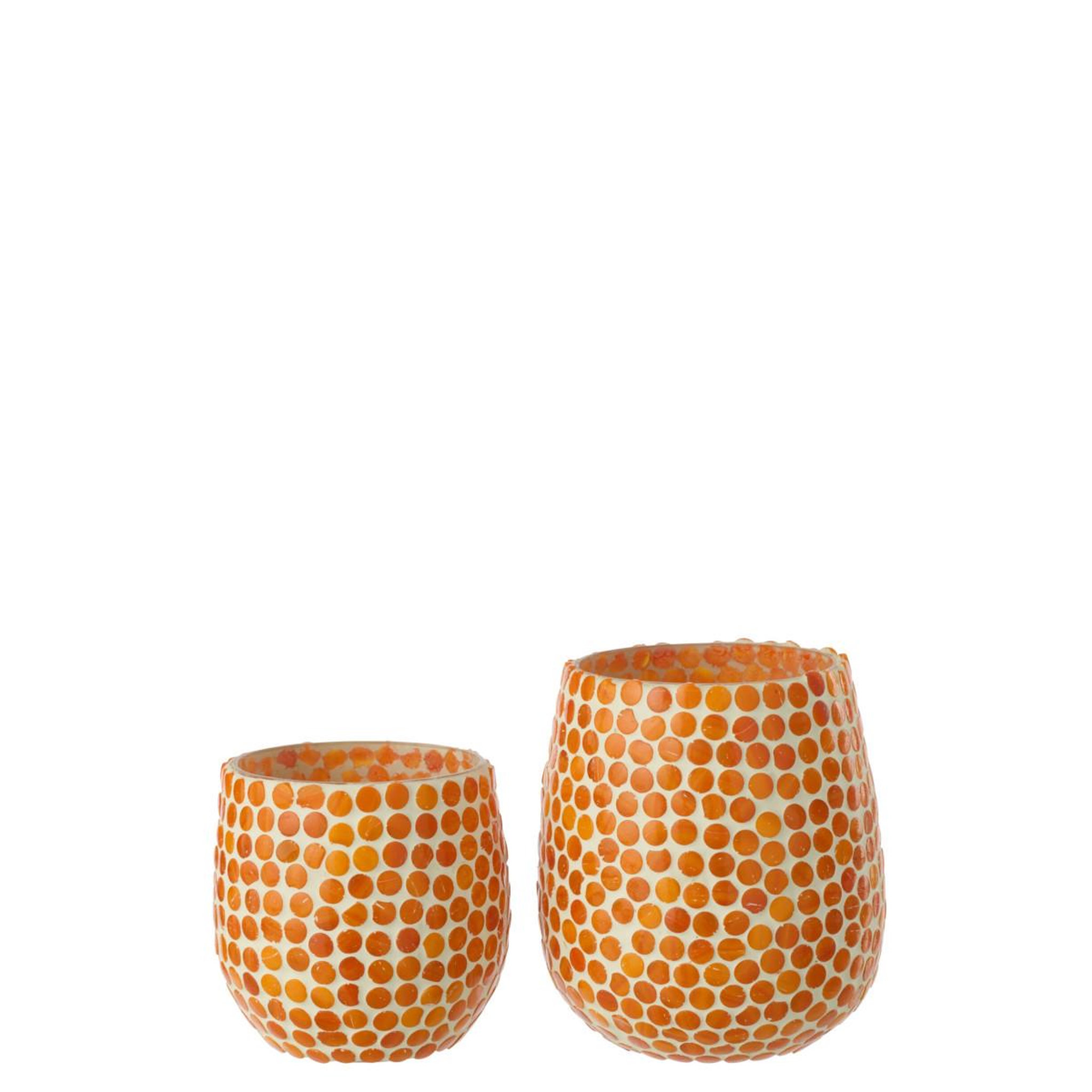 Voir la diapositive 4 : J-LINE Photophore mosaïque en verre  burl  12cm orange