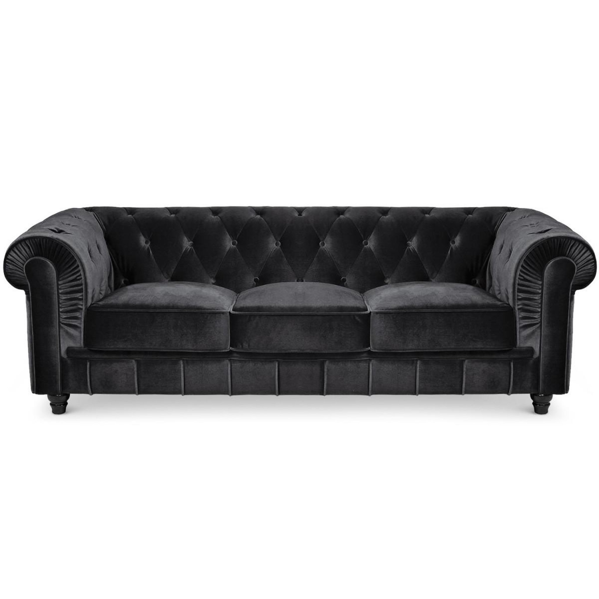 Paris Prix Canapé 3 places velours  chesterfield  209cm noir
