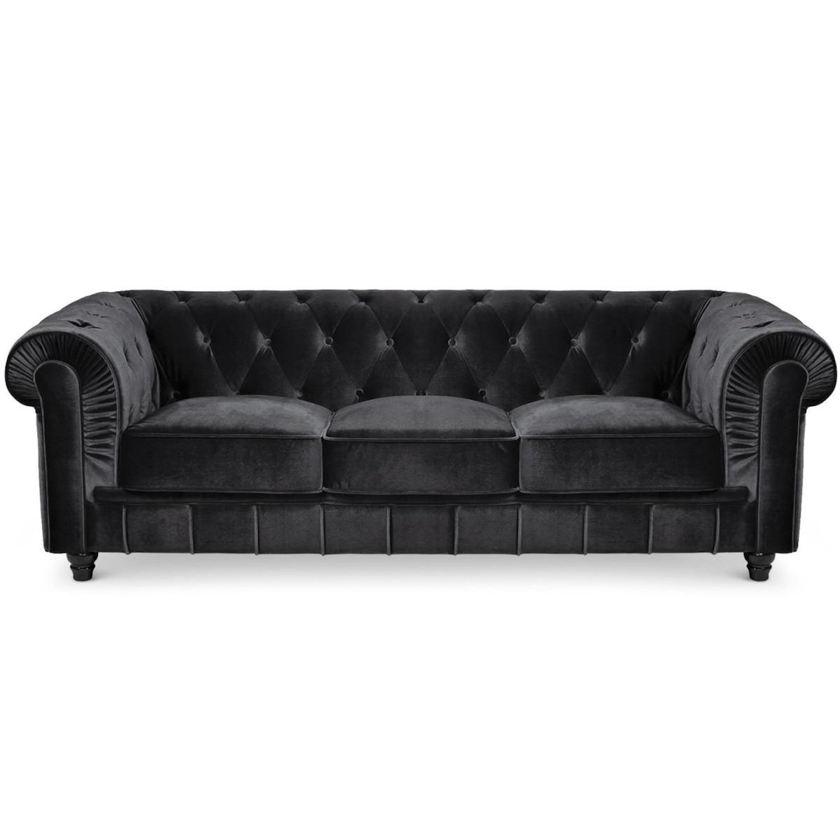 Paris Prix Canapé 3 Places Velours  Chesterfield  209cm Noir