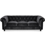 Paris Prix Canapé 3 Places Velours  Chesterfield  209cm Noir