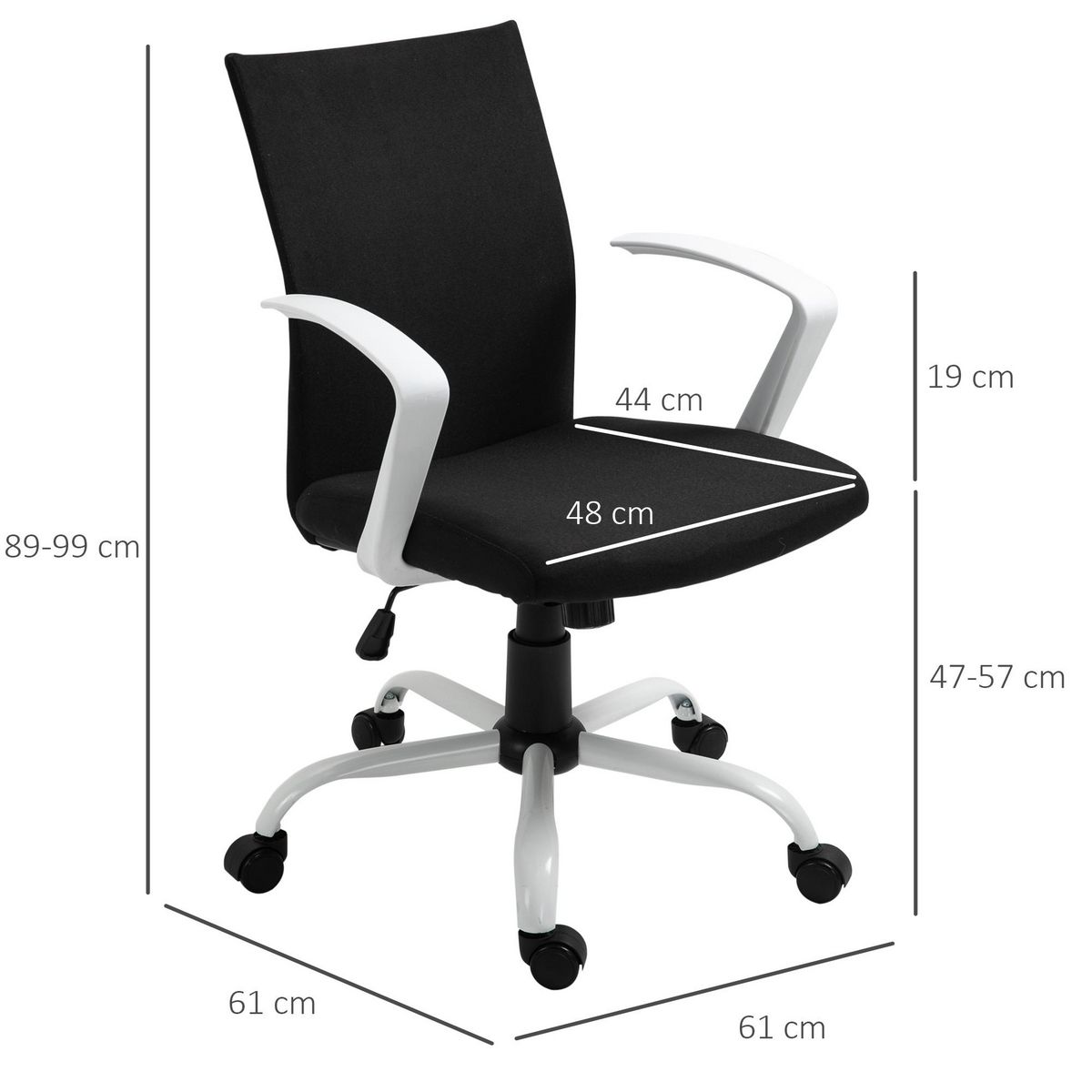 VINSETTO Chaise de bureau ergonomique hauteur réglable pivotante 360° piètement acier blanc lin noir