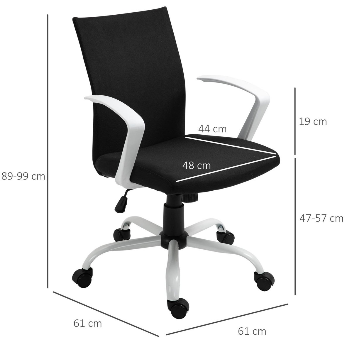 VINSETTO Chaise de bureau ergonomique hauteur réglable pivotante 360° piètement acier blanc lin noir
