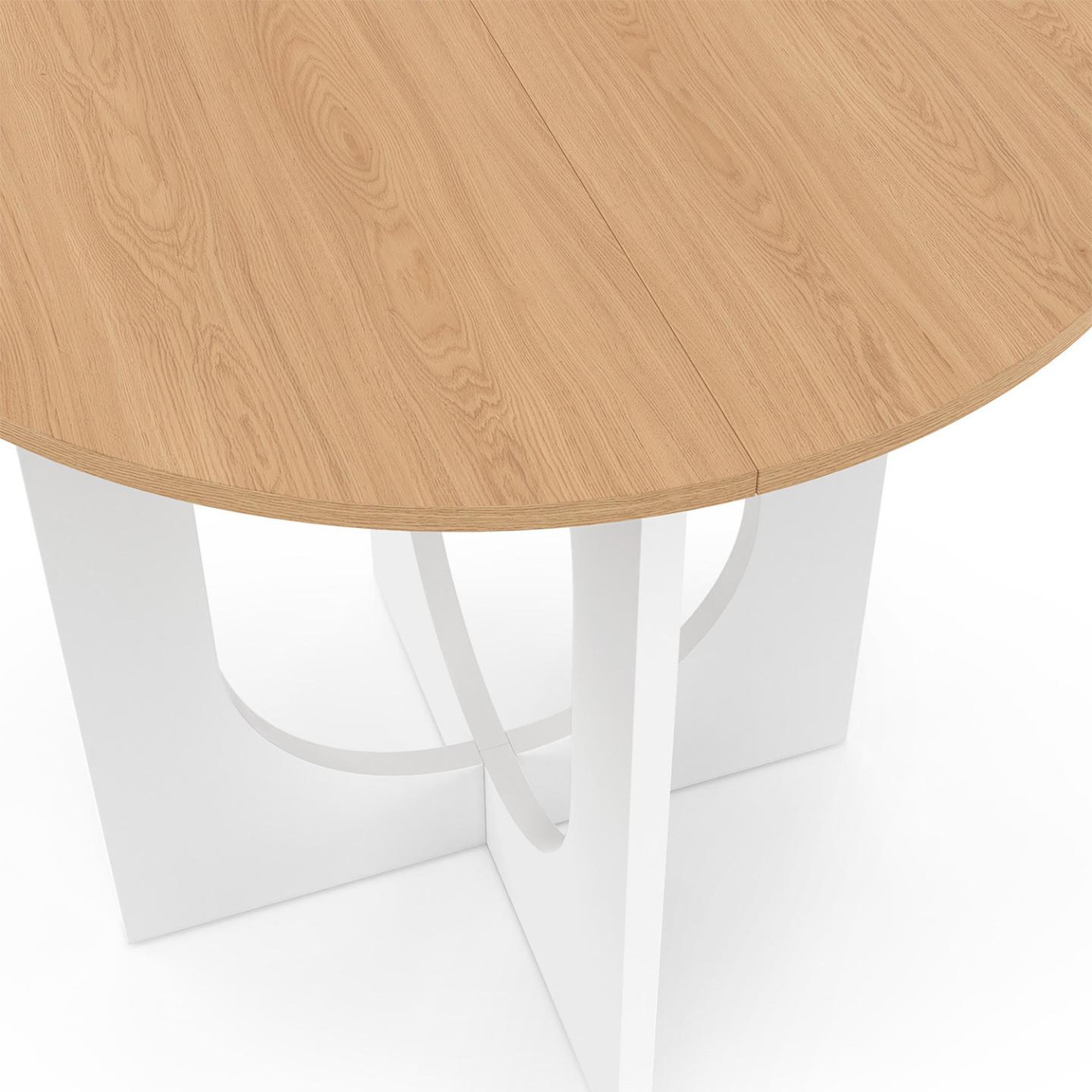 Voir la diapositive 5 : ID MARKET Table à manger fixe ronde aloise 4 personnes pied arc blanc et bois 80 cm