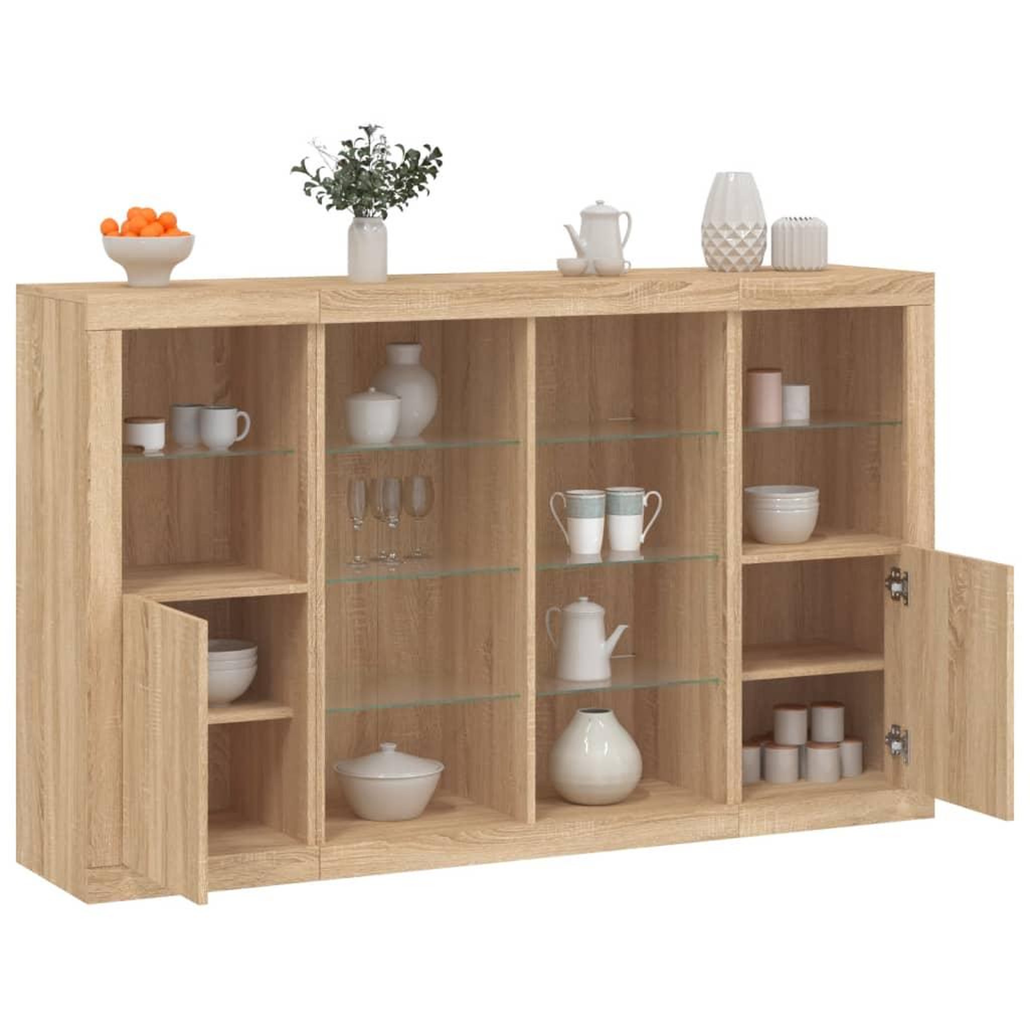 VIDAXL Buffets avec lumieres LED 3 pcs chene sonoma bois d'ingenierie