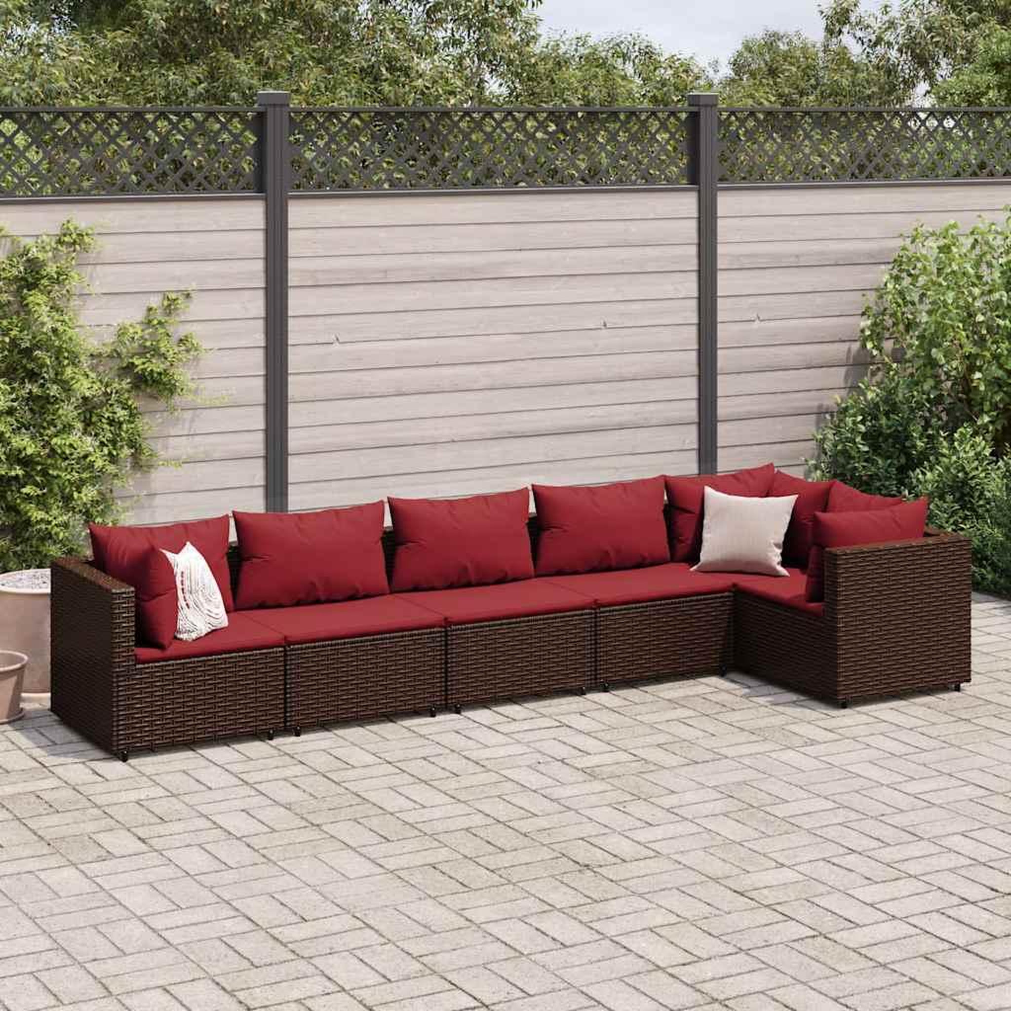 VIDAXL Salon de jardin 6 pcs avec coussins Marron Resine tressee